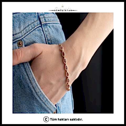 925 Ayar Gümüş Kırmızı Taşlı Damla Bileklik