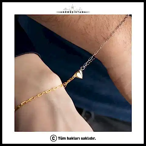 925 Ayar Gümüş 2'li Mıknatıslı Kalp Sevgili Çift Bilekliği