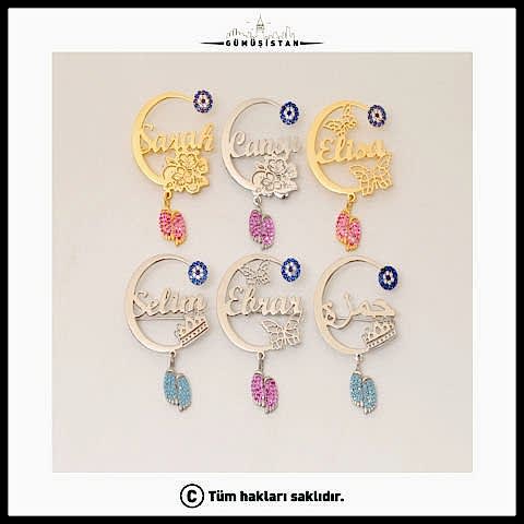 925 Ayar Gümüş İsimli ve Nazarlı Bebek İğnesi