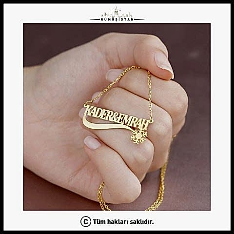 925 Ayar Gümüş Kar Tanesi İki İsimli Kolye