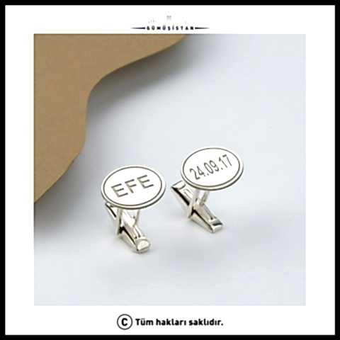 925 Ayar Gümüş İsimli Plaka Kol Düğmesi