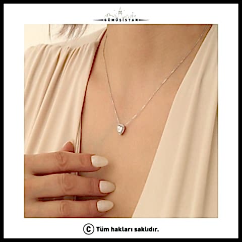 925 Ayar Gümüş Beyaz Kalp Kolye