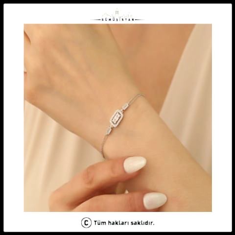 925 Ayar Gümüş Dikdörtgen Baget Bileklik