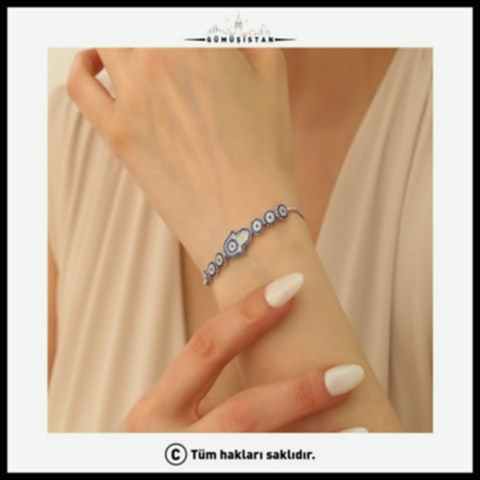 925 Ayar Gümüş Fatma'nın Eli Detaylı Nazarlı Bileklik