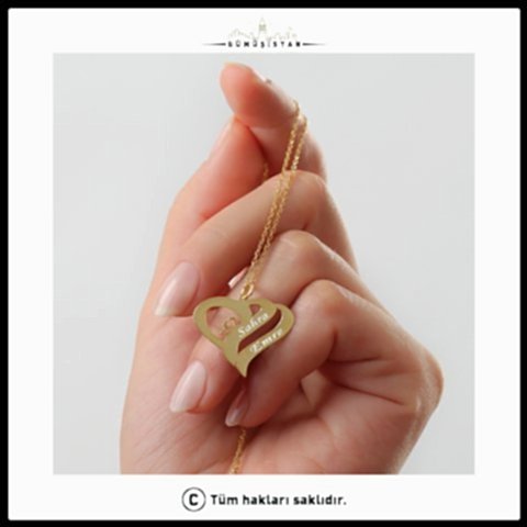 925 Ayar Gümüş Kişiye Özel Çift Kalpli İsimli Kolye