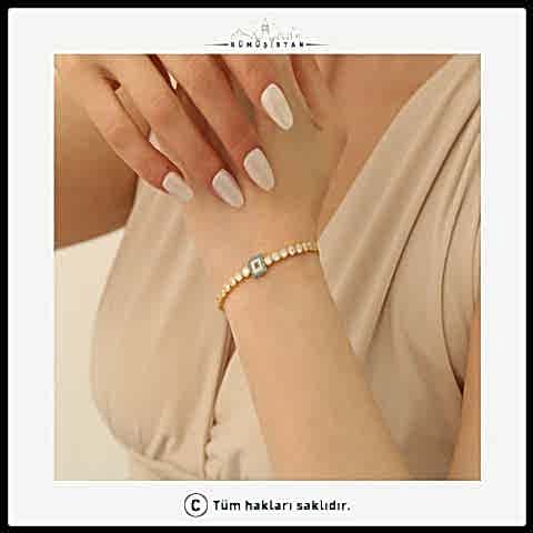 925 Ayar Gümüş Kare Nazar Baget Bileklik