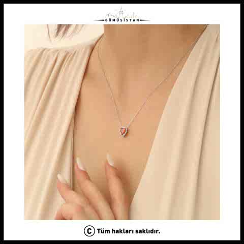 925 Ayar Gümüş Kırmızı Kalp Kolye