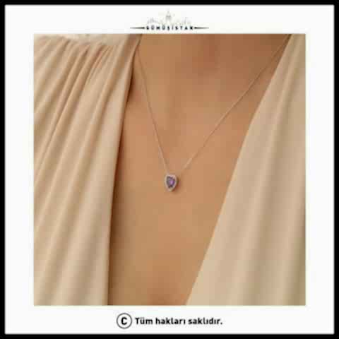 925 Ayar Gümüş Mor Kalp Kolye