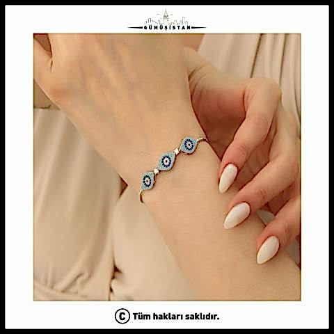 925 Ayar Gümüş Oval Nazar Bileklik