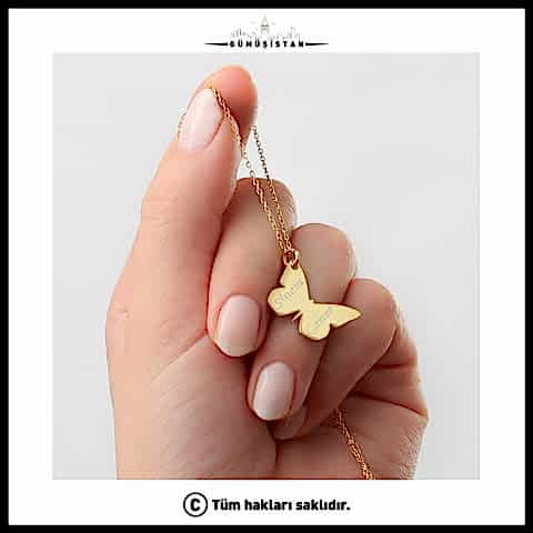 925 Ayar Gümüş Kişiye Özel İsimli Kelebek Kolye