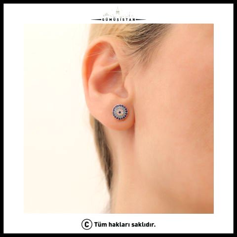 925 Ayar Gümüş Göz Nazarlı Çivi Küpe