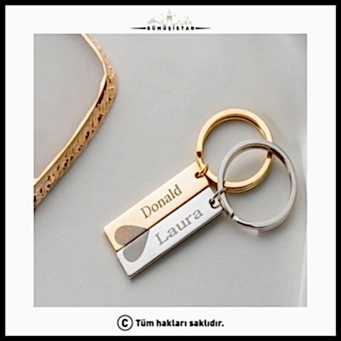 Kişiye Özel Çift Kalpli Çelik Anahtarlık ( 2 Adet )