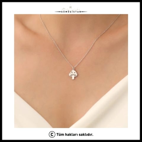 925 Ayar Gümüş Minimal Mantar Kolye