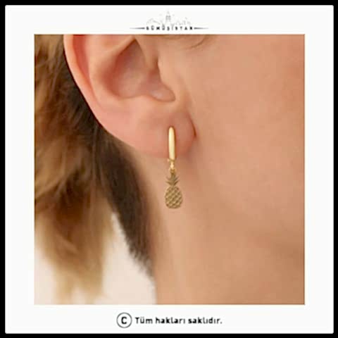 925 Ayar Gümüş Minimal Ananas Küpe