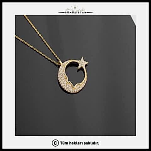 925 Ayar Gümüş Atatürk Silueti Ay Yıldız Kolye