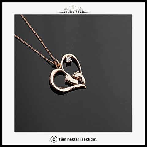 925 Ayar Gümüş Ayak izi Kalp Kolye