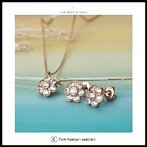 925 Ayar Gümüş Papatya Kolye-Küpe Takı Seti