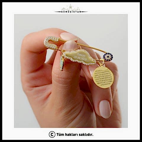 925 Ayar Gümüş Firuze Ayak Nazar Boncuklu Kişiye Özel Bebek İğnesi