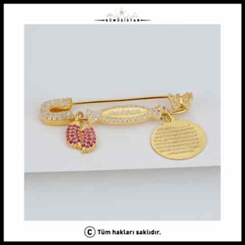 925 Ayar Gümüş Pembe Ayak Nazar Boncuklu Kişiye Özel Bebek İğnesi