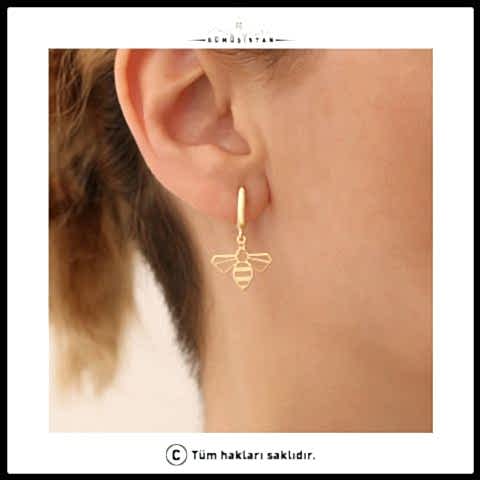 925 Ayar Gümüş Minimal Kanatlı Arı Küpe