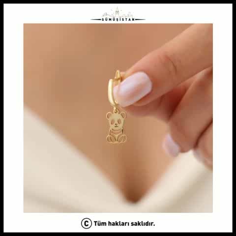 925 Ayar Gümüş Minimal Panda Küpe