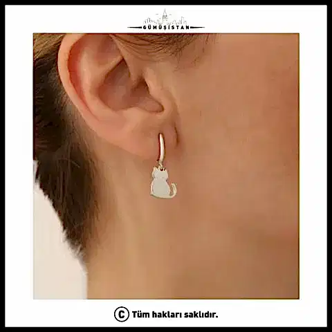 925 Ayar Gümüş Minimal Kedi Küpe