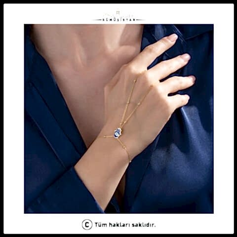 925 Ayar Gümüş Altın Kaplama Fatma Ana Eli Figürlü Şahmeran Bileklik