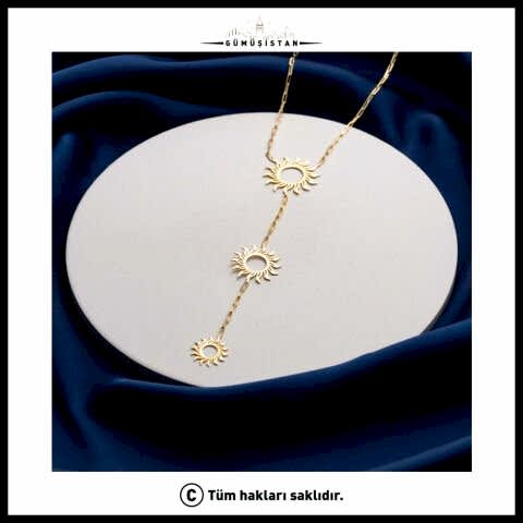 925 Ayar Gümüş Altın Kaplama Güneş Işıltısı Kolye