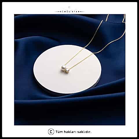 925 Ayar Gümüş Taş Detay İnci Kolye