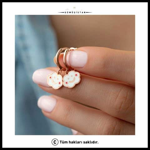 925 Ayar Gümüş Mutlu Bulut Küpe ( Beyaz )