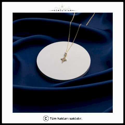 925 Ayar Gümüş Altın Kaplama Kutup Yıldızı Kolye