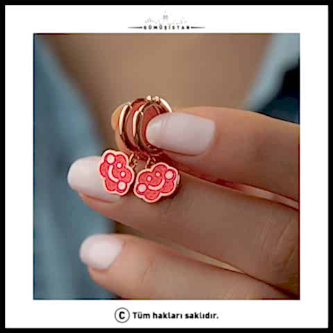 925 Ayar Gümüş Sevimli Bulut Küpe ( Kırmızı )