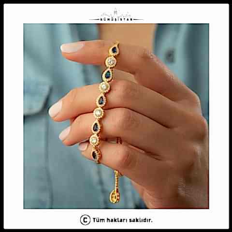 925 Ayar Gümüş Mavi Taşlı Asansörlü Bileklik