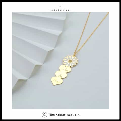 925 Ayar Gümüş Papatya Detaylı Kalpli Kolye