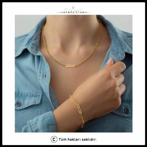 925 Ayar Gümüş Ataç Zincir Kolye Bileklik Set