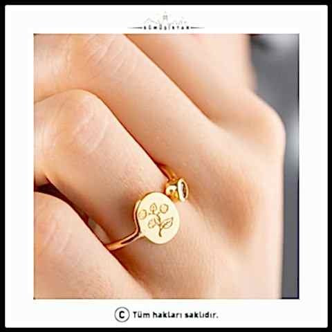 925 Ayar Gümüş Doğum Gününe Özel Doğum Çiçekli-Doğum Taşlı Ayarlanabilir Yüzük