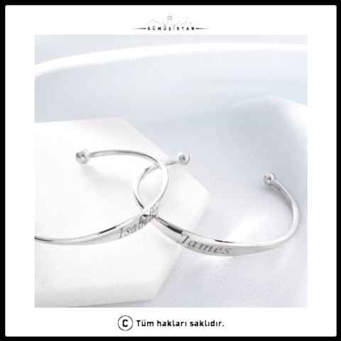 925 Ayar Gümüş Kişiye Özel İsimli Tarihli Unisex Kelepçe Bileklik