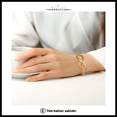 925 Ayar Gümüş Altın Kaplama İsimli Sonsuzluk Bileklik