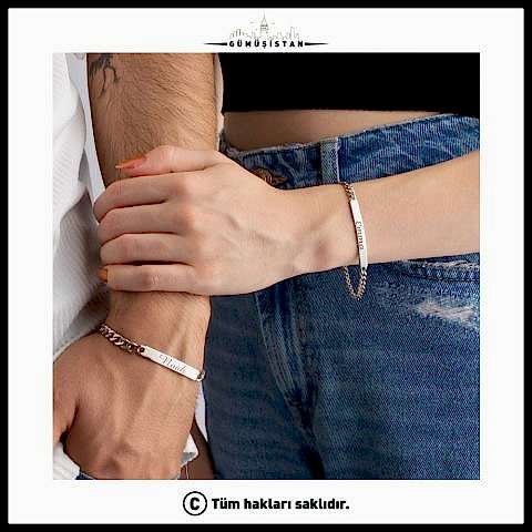 925 Ayar Gümüş Kişiye Özel İsimli Klasik Kalın Zincir Künye Bileklik Set ( 2 Adet )