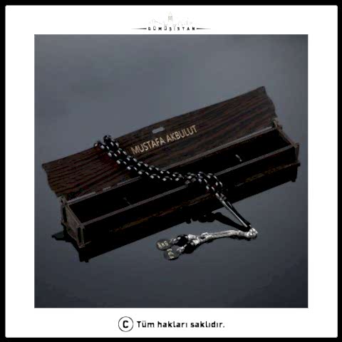 Kişiye Özel Tuğralı Dualı Toz Sürmeli Kehribar Tespih Ahşap Kutulu