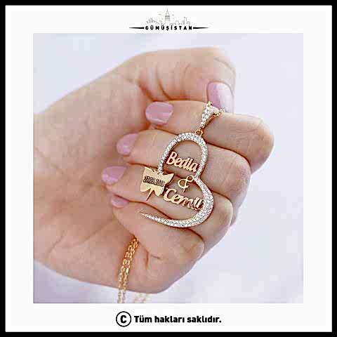 925 Ayar Gümüş İsimli Kelebekli Kalp Kolye