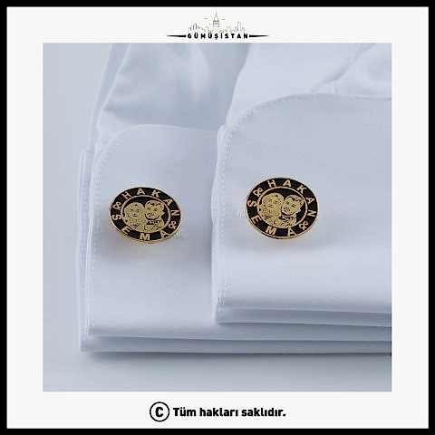 925 Ayar Gümüş Altın Kaplama Resimli & İsimli Kol Dügmesi