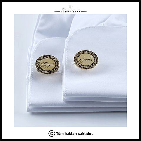 925 Ayar Gümüş Altın Kaplama İsimli Dualı Kol Düğmesi