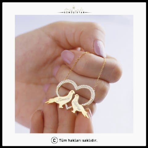 925 Ayar Gümüş İsimli Çifte Kumrular Kolyesi