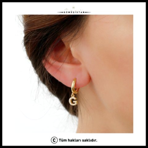 925 Ayar Gümüş Kişiye Özel Harfli Küpe ( 14 Ayar Altın Kaplama )