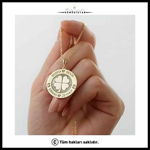 925 Ayar Gümüş Dört Yonca İsimli Plaka Kolye