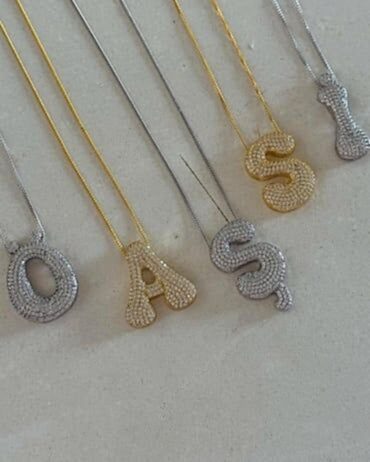 Büyük Boy Taşlı Asimetrik Harf Kolye - 925 Ayar Gümüş