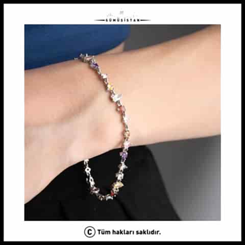 925 Ayar Gümüş Rengarenk Taşlı Bileklik