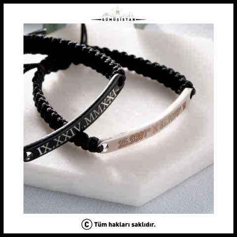 Kişiye Özel Tarihli Koordinat Makrome Çift Bileklik