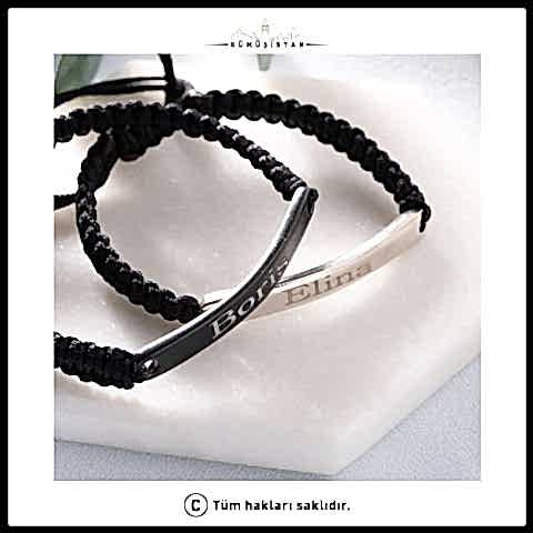 Kişiye Özel İsimli Tarihli Makrome Örgü Çift Bileklik